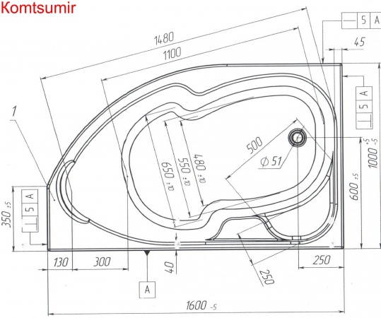 Акриловая ванна 1Marka DIANA 160x100