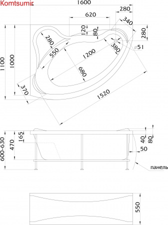 Акриловая ванна 1Marka CATANIA 160x110