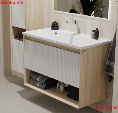 Тумба Tossony 90 подвесная Сонома светлая/Белый