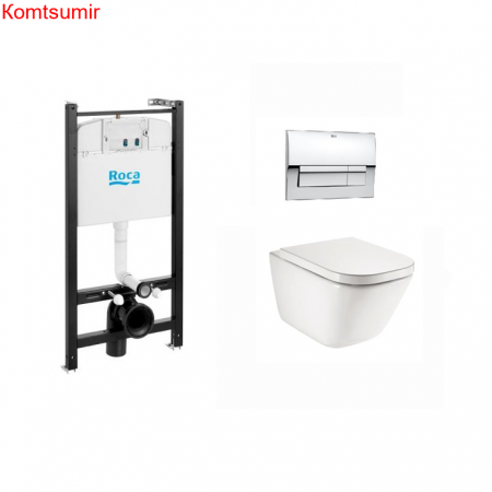 ПЭК: подвесной безободковый унитаз Roca THE GAP, сиденье микролифт, инсталляция Roca Active, клавиша B01