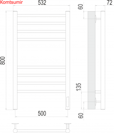 Аврора П8 500х800 электро КС 9003 матовый  ( new встроен диммер) Полотенцесушитель TERMINUS