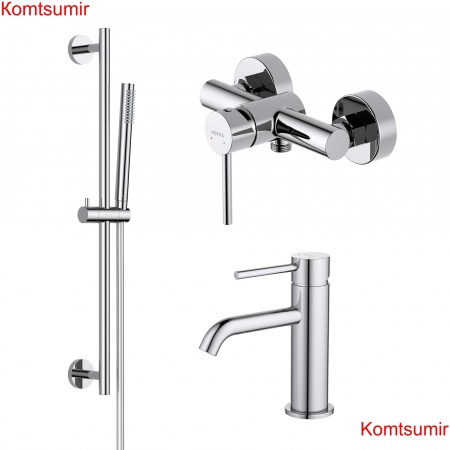 AQ1310CR ЕВРОПА смеситель для раковины 89, без донного клапана + AQ1360CR ЕВРОПА смеситель для душа + AQ2012CR ЕВРОПА душевой гарнитур 1jet 65 см