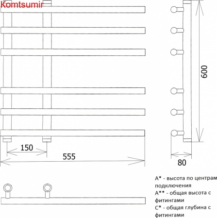 Полотенцесушитель водяной Двин L braid 60/15/55 1"-3/4"-1/2"
