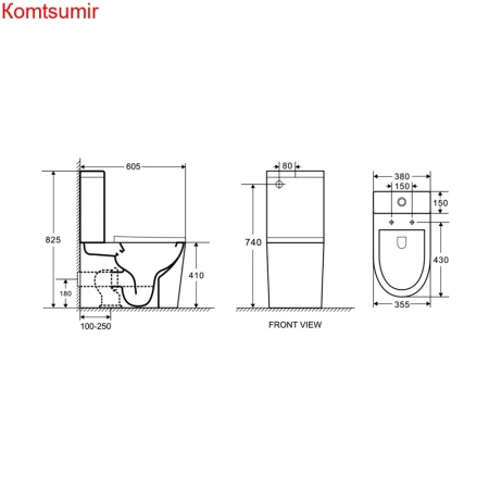Унитаз напольный Azario Vetro 605х380х825 безободковый с бачком и сиденьем микролифт (AZ-2149)