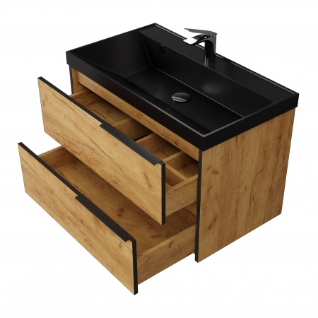 Тумба Fostero 80 подвесная Дуб Крафт золотой с раковиной