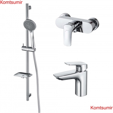 AQ1010CR ВЕГА смеситель для раковины 97 без донного клапана + AQ1060CR ВЕГА смеситель для душа + AQ2011CR ВЕГА душевой гарнитур 3jet 73см