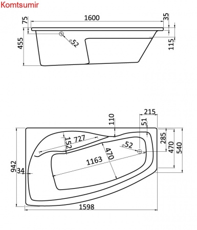 Ванна акриловая Santek МАЙОРКА XL асимметричная 160х95 левосторонняя белая
