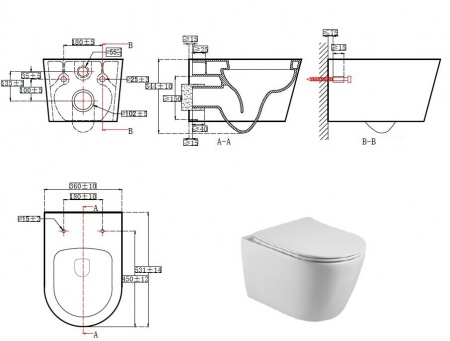 Унитаз подвесной безободковый AQUATEK БЕТТА AQ1253W-00 530*360*345 мм, горизонтальный выпуск, тонкое сиденье с механизмом плавного закрывания, крепеж Унитаз подвесной безободковый AQUATEK БЕТТА AQ1253W-00 530*360*345 мм, горизонтальный выпуск, тонкое сиденье с механизмом плавного закрывания, крепеж