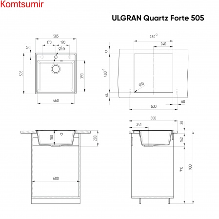 Мойка ULGRAN Quartz Forte 505