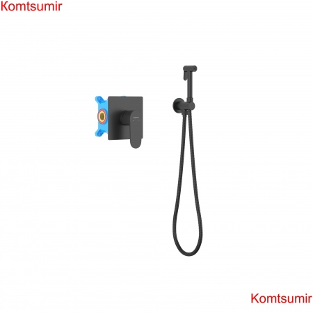 Набор с гигиеническим душем (смеситель + гигиеническая лейка + шланг + шланговое подсоединение с держателем) AQUATEK, матовый черный AQ1219MB ОБЕРОН