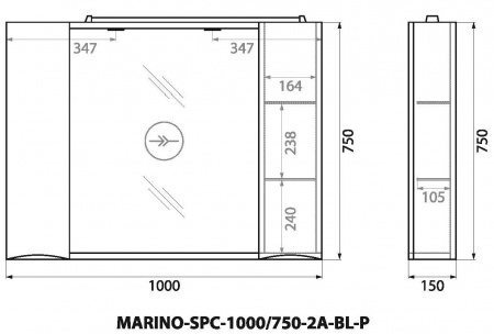 Шкаф подвесной BelBagno MARINO-SPC-1000/750-2A-BL-P Шкаф подвесной BelBagno MARINO-SPC-1000/750-2A-BL-P