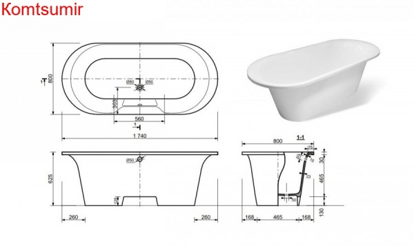 Ванна из искусственного камня Эстет Лион 174х80