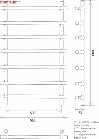 Полотенцесушитель водяной Двин Bubble 3 80/50 1"-3/4"-1/2" состаренная бронза