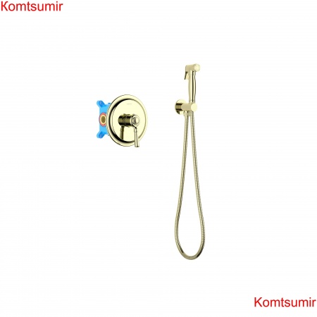 Набор с гигиеническим душем (смеситель + гигиеническая лейка + шланг + шланговое подсоединение с держателем) AQUATEK, полир. золото AQ1519PG КЛАССИК