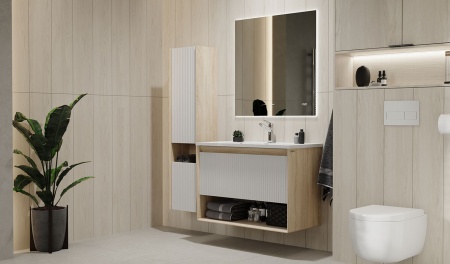 Тумба Tossony 90 подвесная Сонома светлая/Белый