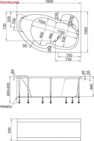 Акриловая ванна 1Marka Aura 160x105 R