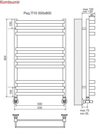 Рид П10 500х800 Полотенцесушитель  TERMINUS
