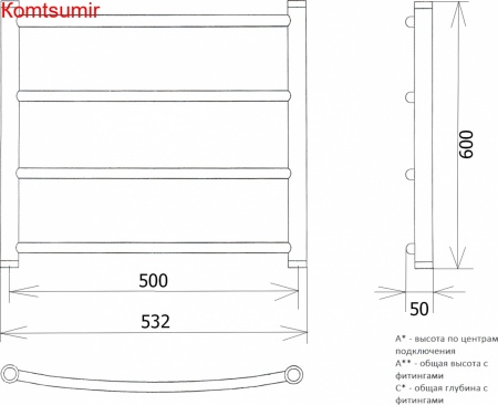 Полотенцесушитель водяной Двин R 60/50 1"-1/2" белый
