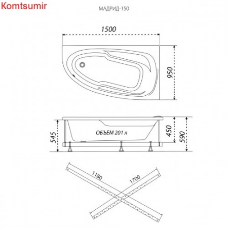 Акриловая ванна Triton Мадрид 150х95 L/R