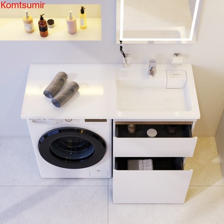 M85AWPR1201WG X-Joy, Раковина над стиральной машиной, литьевой мрамор, правая, 120 см, белый глянец