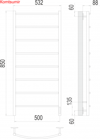 Классик П8 500х850 Электро (quick touch) Полотенцесушитель  TERMINUS Классик П8 500х850 Электро (quick touch) Полотенцесушитель  TERMINUS