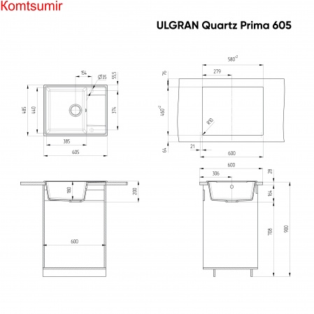 Мойка ULGRAN Quartz Prima 605 Мойка ULGRAN Quartz Prima 605