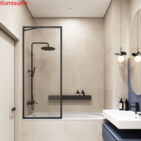 Шторка на ванну Veconi Palau PL-85B, 700x1500, черный, стекло прозрачное