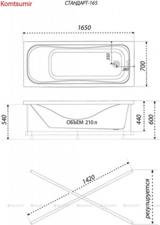 Акриловая ванна Triton Стандарт-165*70