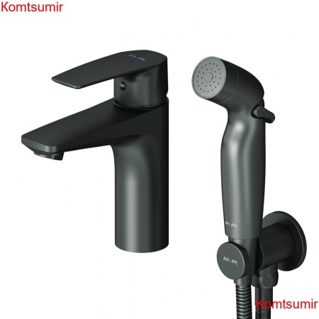 AM.PM F90A03022 Gem, смеситель для умывальника с гиг.душем, излив 99 мм, черный, шт