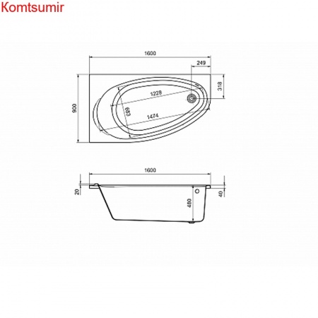Ванна акриловая Roca CORFU асимметричная 160x90 левая белая