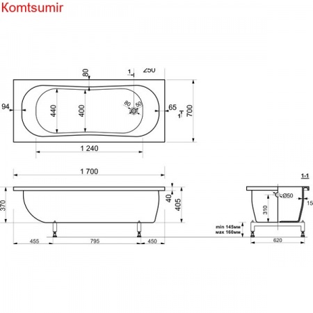 Ванна из искусственного камня Эстет Лаура 170х70