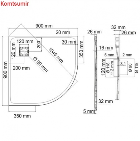 WasserKRAFT Leine 35T01 Душевой поддон