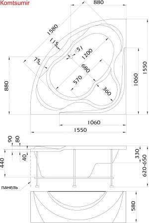 Акриловая ванна 1Marka LUXE 155x155