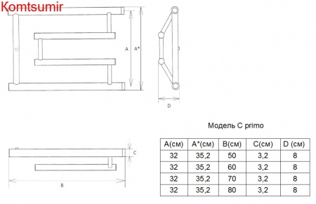 Полотенцесушитель водяной Двин C primo 32/70 1 - 3/4 - 1/2