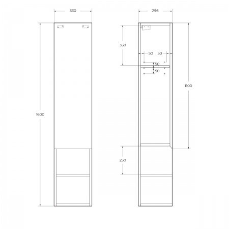 Шкаф подвесной BelBagno с распашной дверцей и открытой полкой, левосторонний KRAFT-1600-1A-SC-RT-L Rovere Tabacco