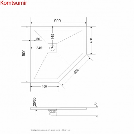 Душевой поддон трапеция RGW ST/T-B Черный 900x900
