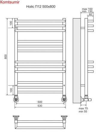 Нойс П12 500х800 Полотенцесушитель  TERMINUS Нойс П12 500х800 Полотенцесушитель  TERMINUS
