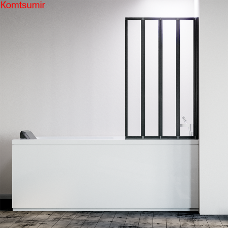 Шторка на ванну Veconi Palau PL-74BR, 1200x1500, черный, стекло прозрачное