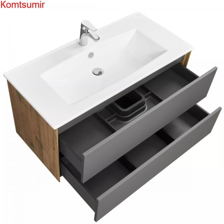 Тумба под раковину AQUATON Сохо 100 подвесная, Дуб Веллингтон/Графит софт (1A258201AJA00)