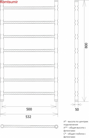 Полотенцесушитель водяной Двин Bubble 2 80/50 1"-1/2" состаренная бронза