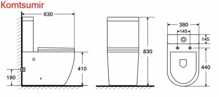 Унитаз напольный Azario CORSA 630x380x830 безободковый со смывным механизмом Geberit, бачком и сиденьем микролифт (AZ-2062S-G)