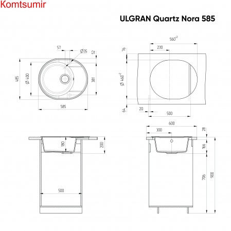 Мойка ULGRAN Quartz Nora 585 Мойка ULGRAN Quartz Nora 585
