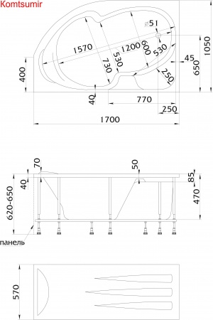 Акриловая ванна 1Marka DIANA 170x105 L