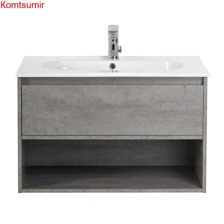 База под раковину подвесная с ящиком и открытой полкой BelBagno KRAFT-800-1C-SO-CG Cemento Grigio