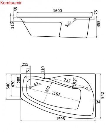 Ванна акриловая Santek МАЙОРКА XL асимметричная 160х95 правосторонняя белая