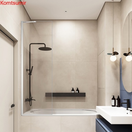 Шторка на ванну Veconi Palau PL-84B, 600x1500, черный, стекло прозрачное