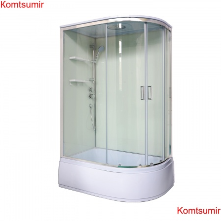 Душевая кабина Loranto NEO 120x80x(170+38) левая, с высоким поддоном 38см, прозрачное закаленное стекло 4 мм, задние стеклянные стенки белые, с двумя полками, цвет профиля серебро (CS-22012L)