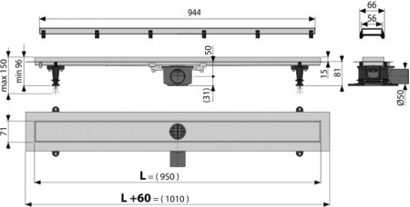 Душевой лоток AlcaPlast Double APZ13 95 см хром