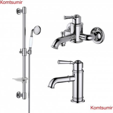 AQ1510CR КЛАССИК смеситель для раковины 72, без донного клапана + AQ1540CR КЛАССИК смеситель для ванны + AQ2020CR КЛАССИК душевой гарнитур 1jet 65 см