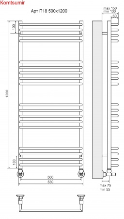 Арт П18 500х1200 Полотенцесушитель  TERMINUS